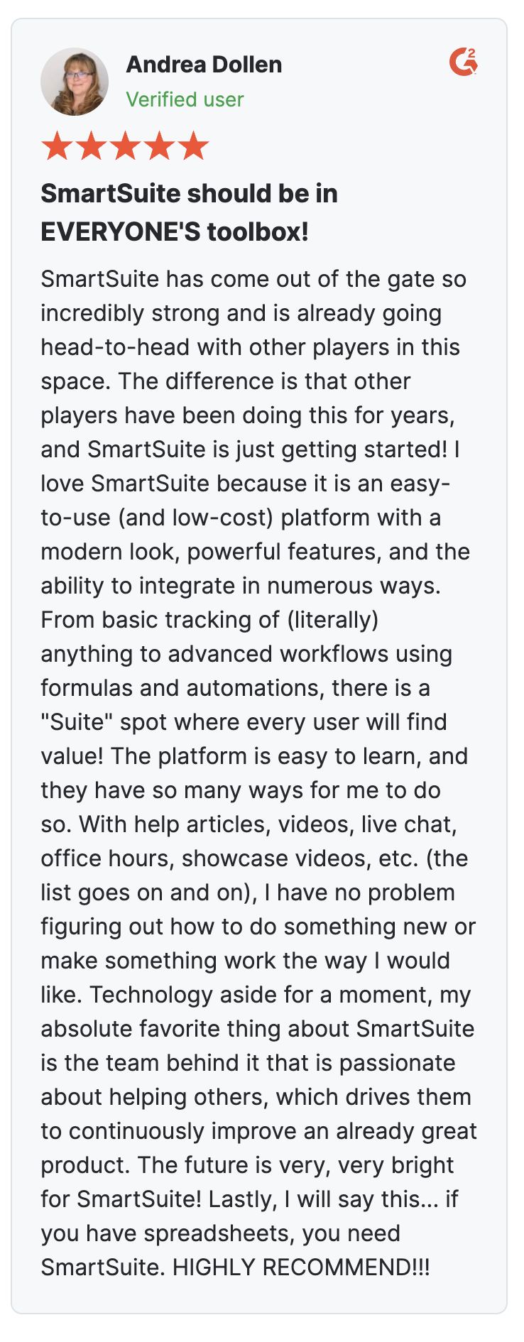SmartSuite testimonial